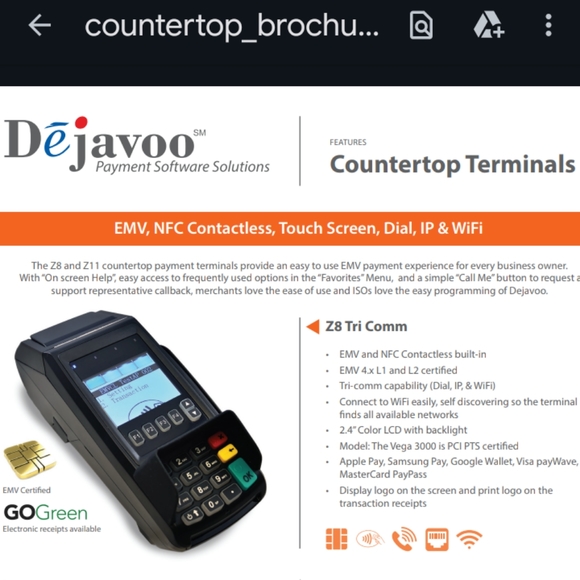 DeJavoo Locked Z8 Tri Comm Credit Card Processing Terminal w/ Adapter Cable - Picture 6 of 7